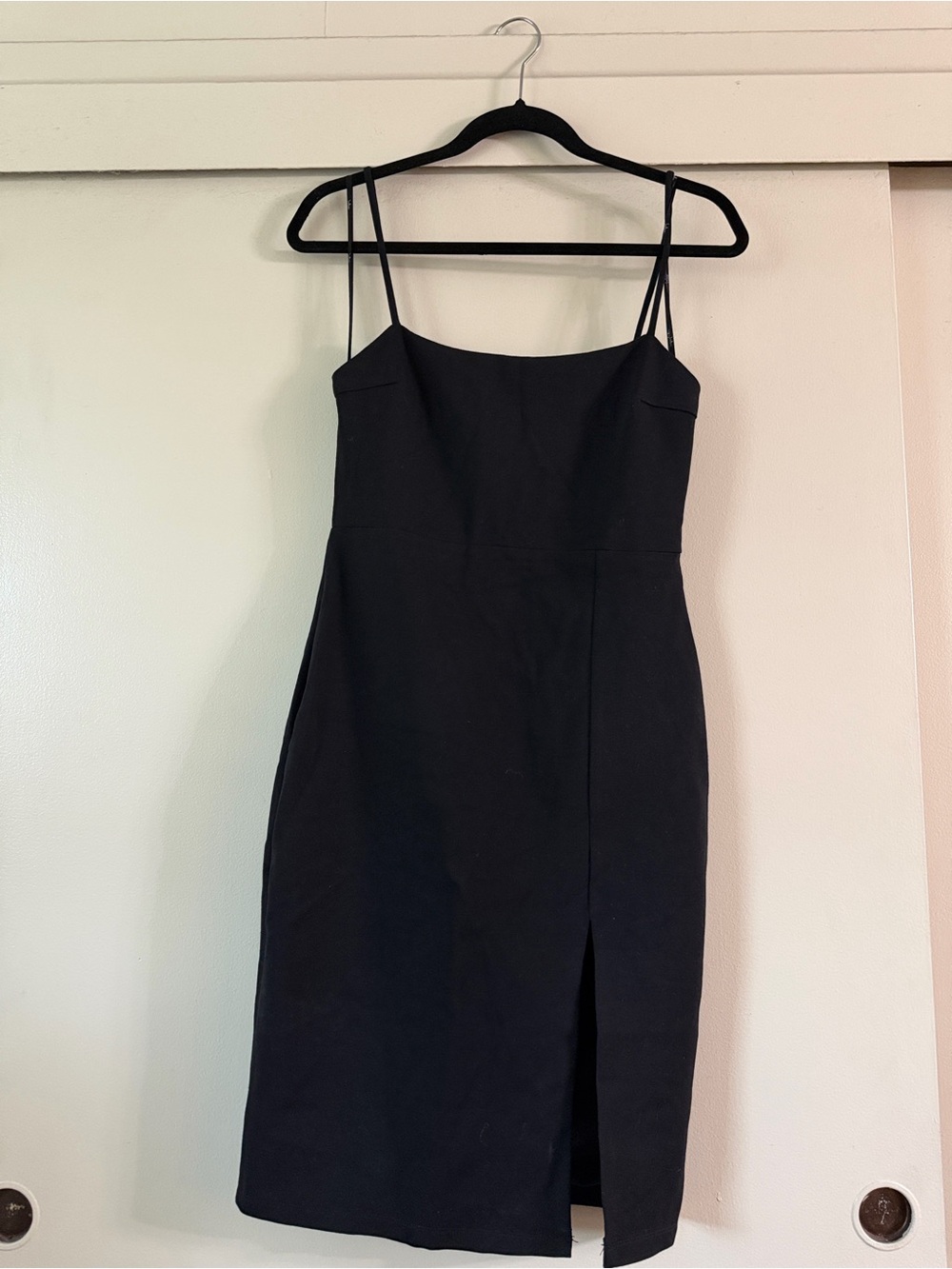 Lulu's Black Spaghetti Strap Midi Dress with Front Slit - Picture 2 of 2